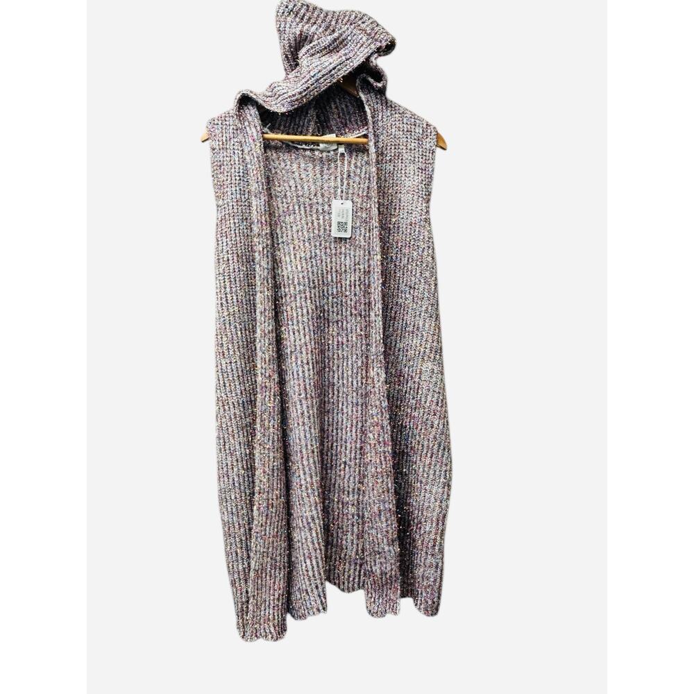 Sparkly Pink Hooded Sleeveless Long Cardigan NWT‎ S/M Open Front Festival Layer